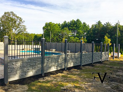 Beige with Charcoal Frame and Aluminium Topper, Simulated Stone Privacy Fence