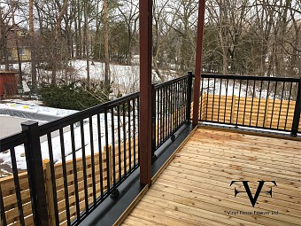 Black aluminium Railing, with wood deck